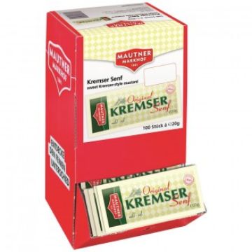 Show details for Mautner Markhof Kremser Senf Sachets - White wine vinegar sweeter mustard (100 sachets x 20g) Picture of Mautner Markhof Kremser Senf Sachets - White wine vinegar sweeter mustard (100 sachets x 20g)